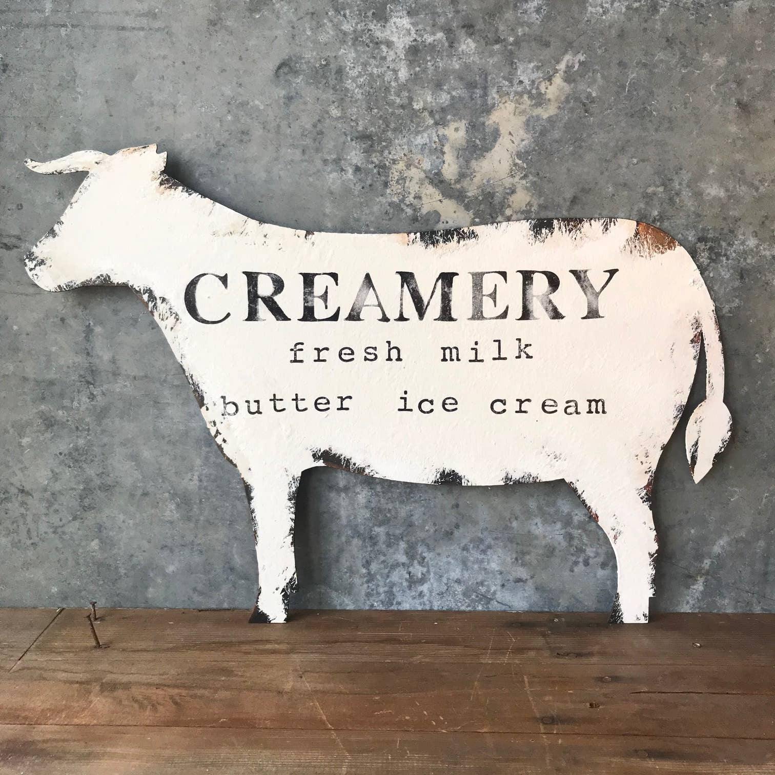 Our Country Homestead - Creamery  Fresh Milk  Butter  Ice Cream Sign On Large Cow - G's Country Barn