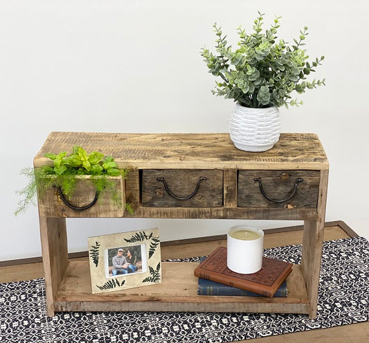 Farmhouse Table with a Vintage Feel. Repurposed wood that creates an abundance of character. 3 drawers for convenient storage 