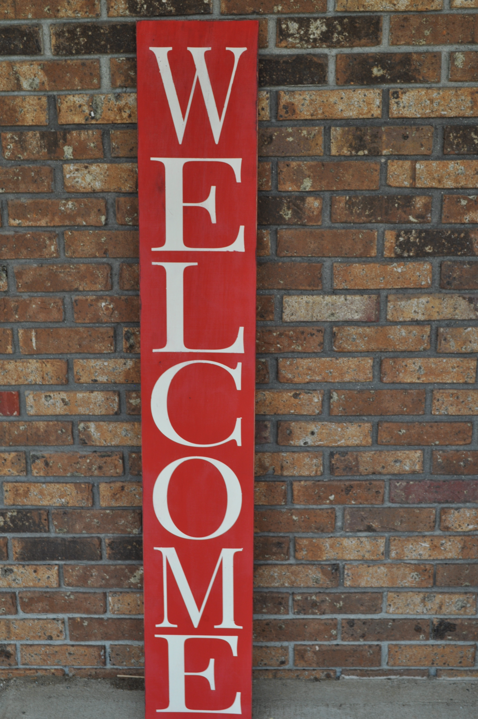 Red Welcome Sign With White Letters Country Farmhouse Deck or Porch