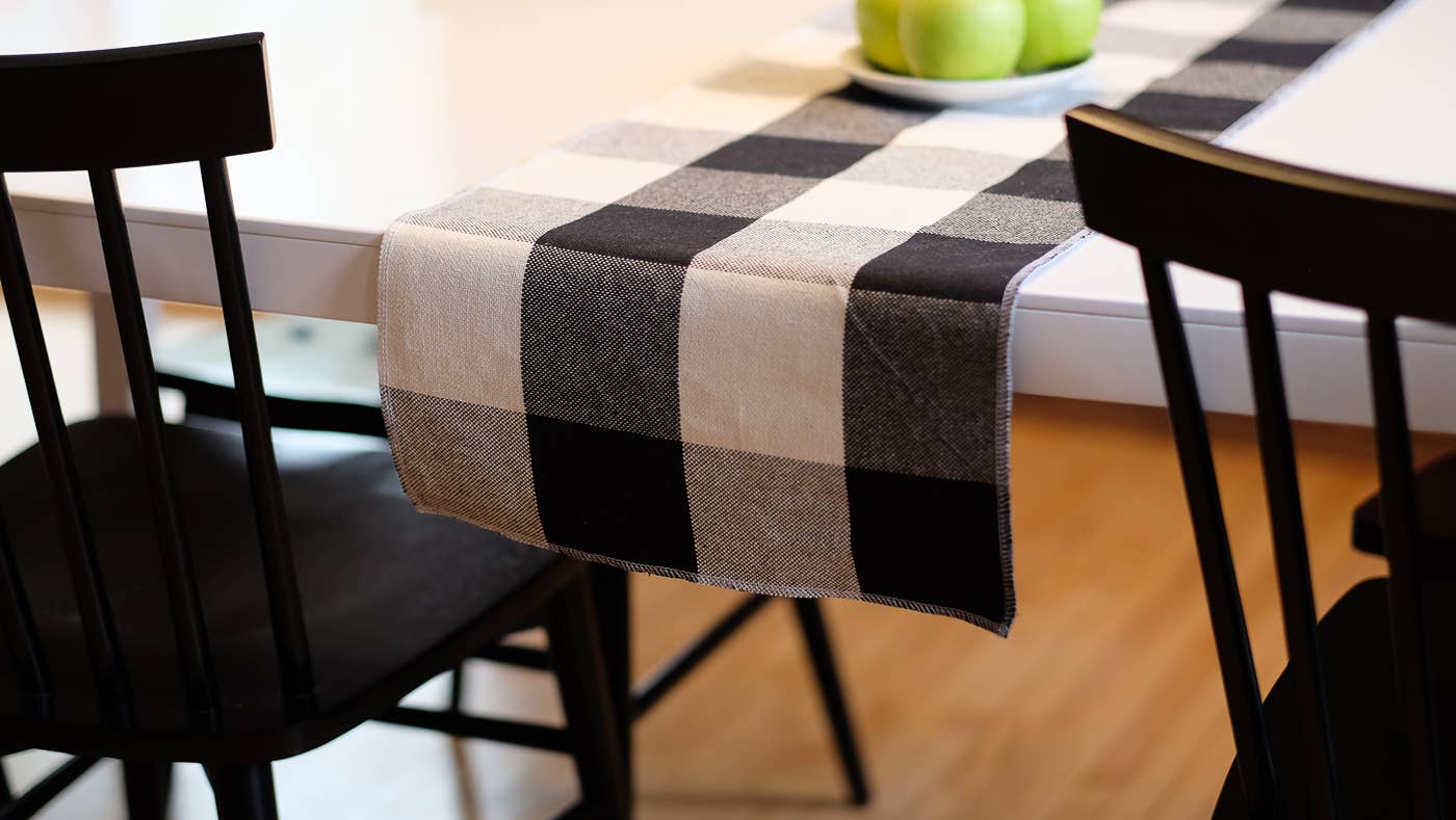 Black White Buffalo Check Plaid Table runner Plaid Check