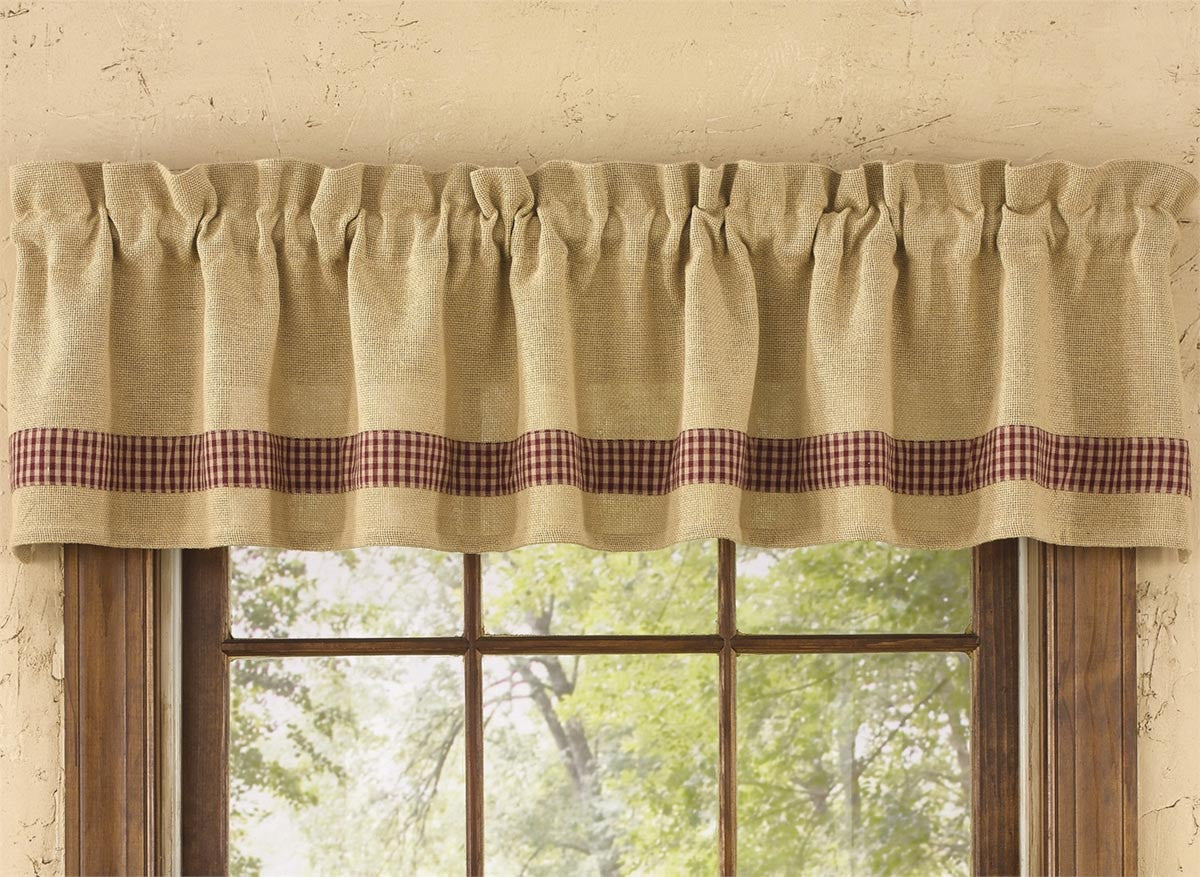 Primitive Burlap & Check Valance - Red