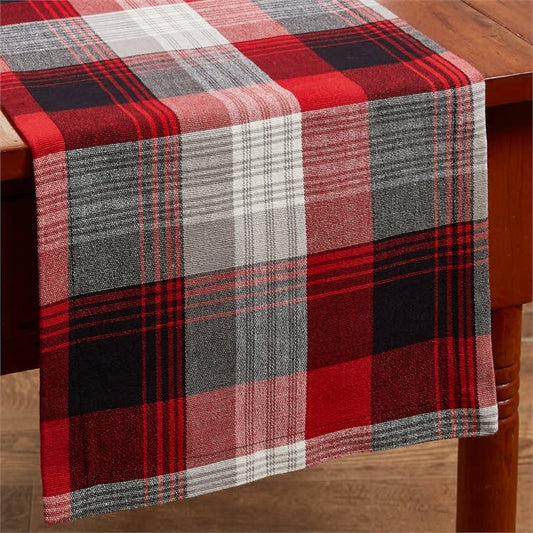 traditional red, black, and gray plaid fabric with a look of the deep woods that compliments an upscale cabin theme