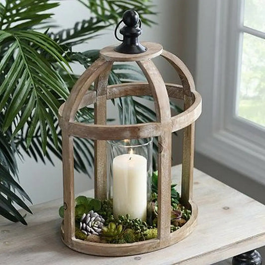 Wooden Oval Lantern of solid, reclaimed wood