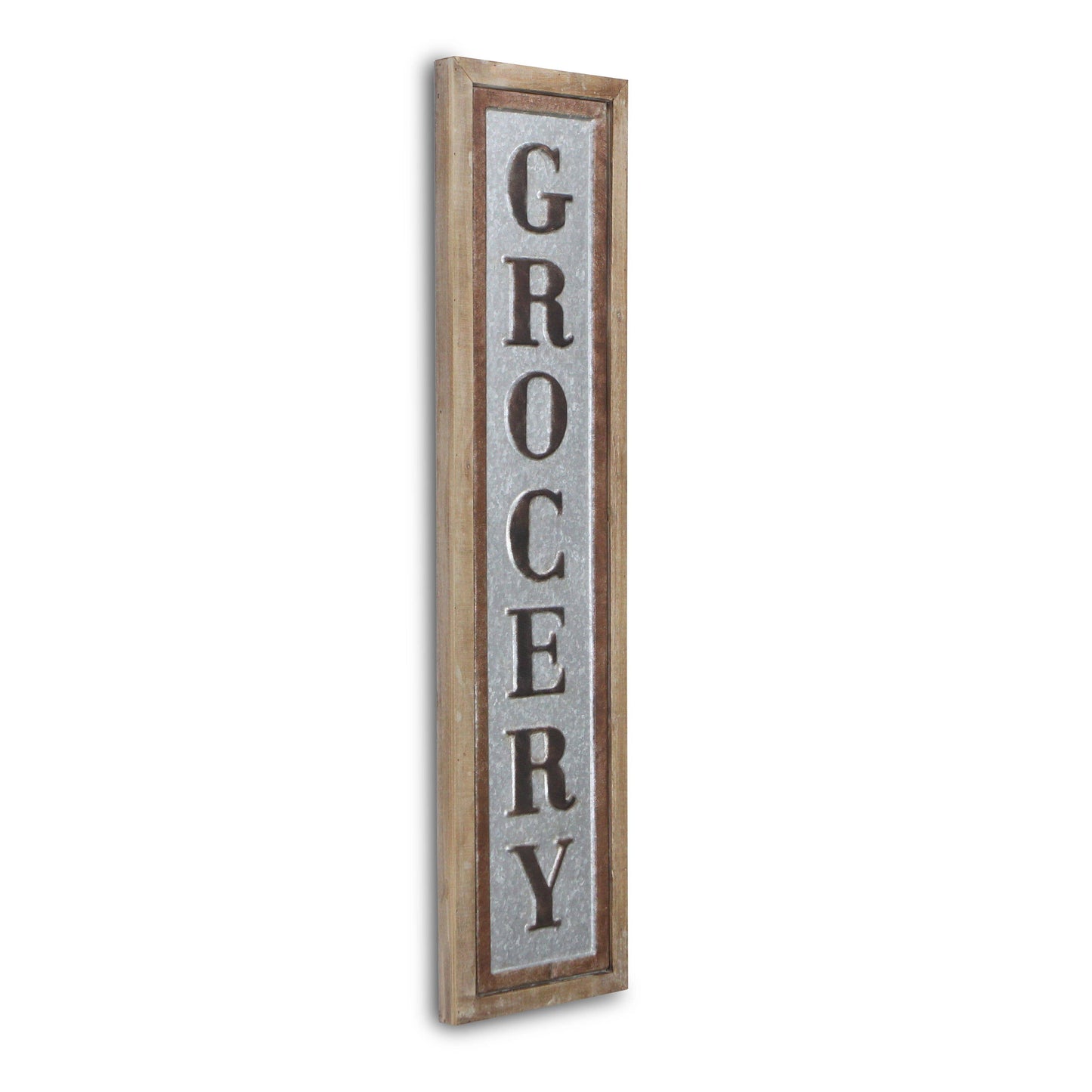 Vertical Wood Frame Galvanized Wall Sign - Grocery