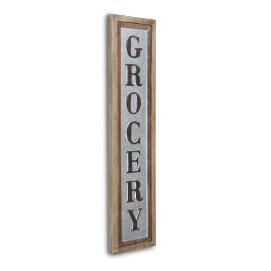 Vertical Wood Frame Galvanized Wall Sign - Grocery