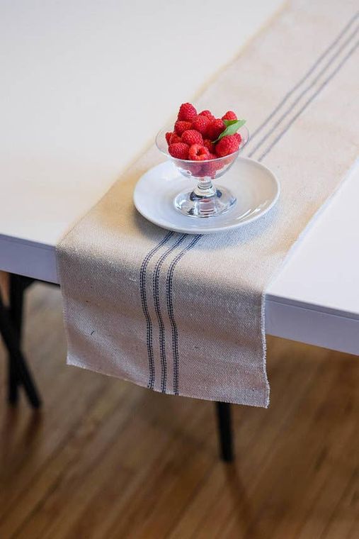 Table runner - 13' x 72" - Farmhouse Fabric Grainsack Blue 9 Stripe